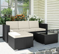 3-Piece PE Rattan Corner Sofa Set with Cushions | Black