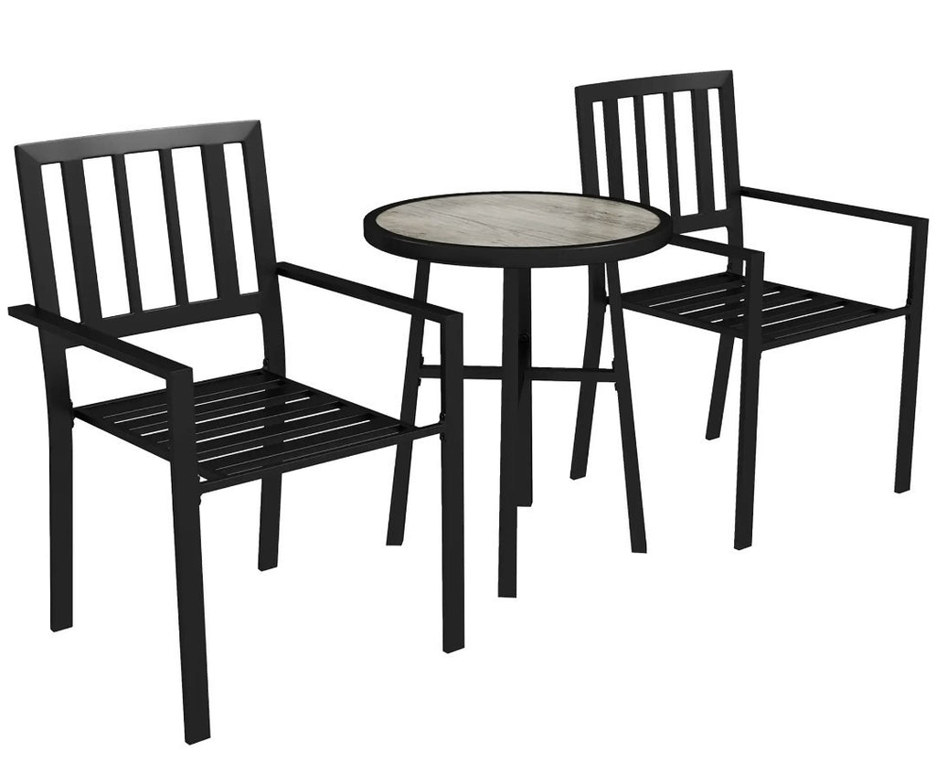 3-Piece Patio Garden Set | Plastic Top Table & Stackable Chairs | Galvanised Steel Frame