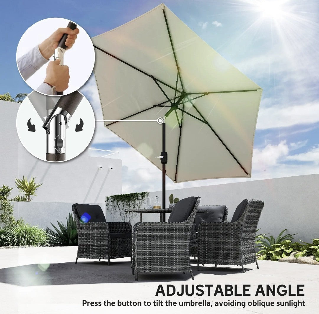 2.6m Garden Parasol with Tilt & Crank – Cream White