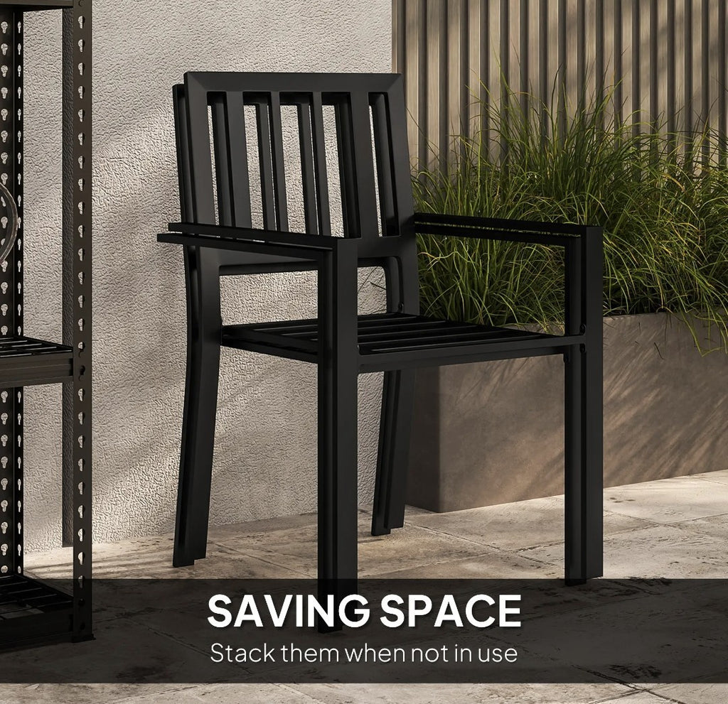 3-Piece Patio Garden Set | Plastic Top Table & Stackable Chairs | Galvanised Steel Frame