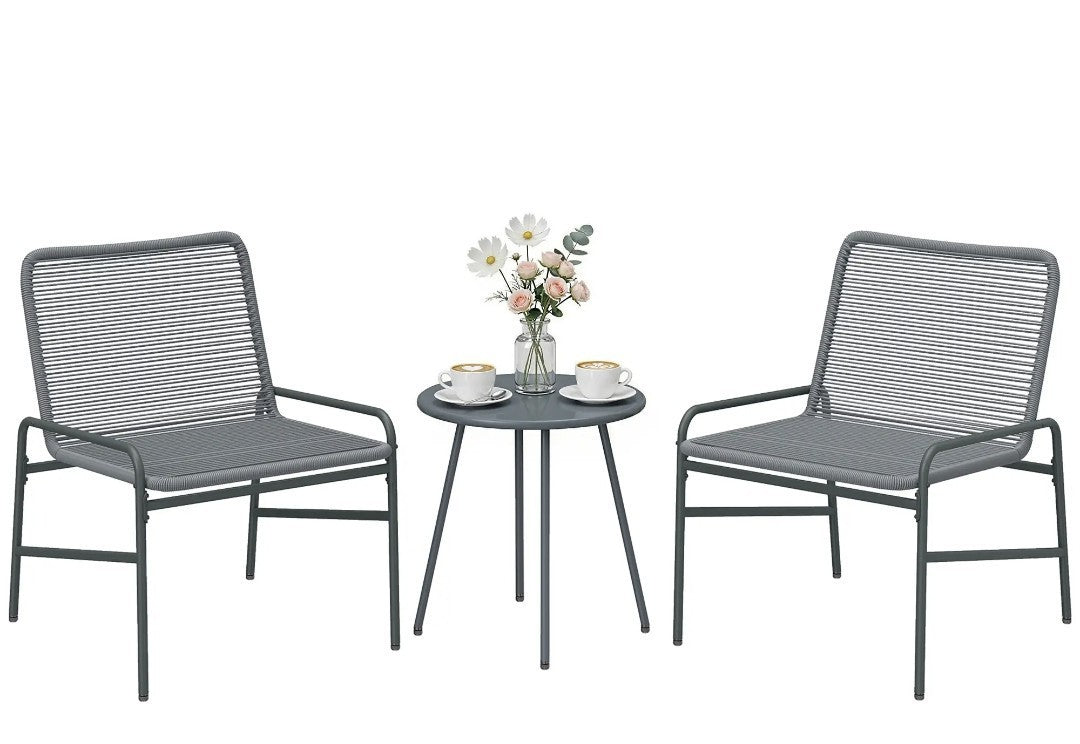 3-Piece Rattan Bistro Set | 2 Chairs & Round Coffee Table, Outdoor Garden