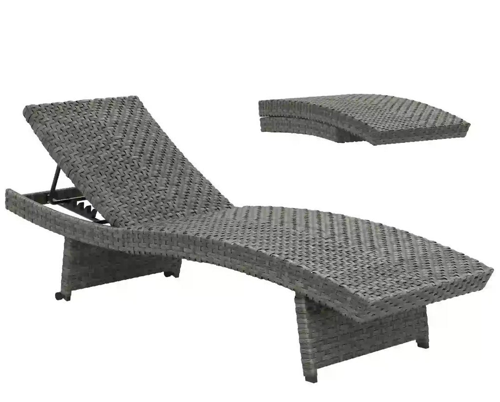 PE Rattan Sun Lounger – Mixed Grey | 4-Level Adjustable Recliner