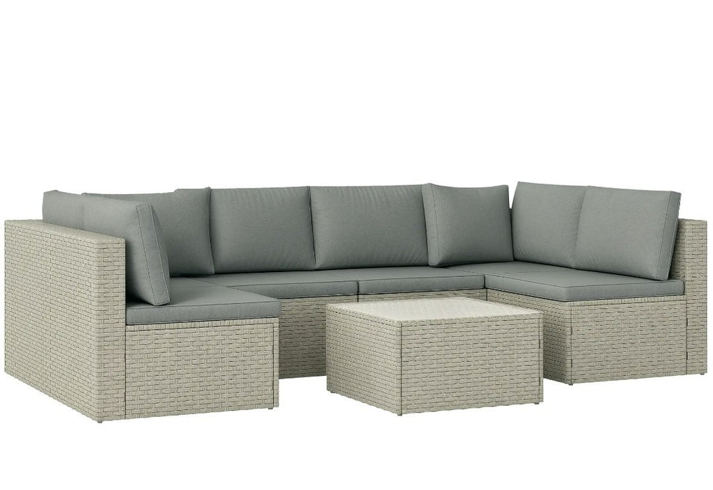 7-Piece Modular Rattan Garden Set | Light Brown Outdoor Patio Furniture