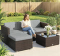 3-Piece PE Rattan Corner Sofa Set with Cushions | Light Grey