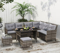 8-Seater Rattan Garden Sofa Set | Tempered Glass Table & Thick Cushions