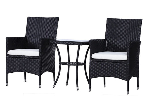 3-Piece Rattan Garden Bistro Set with 2-Tier Table | Black
