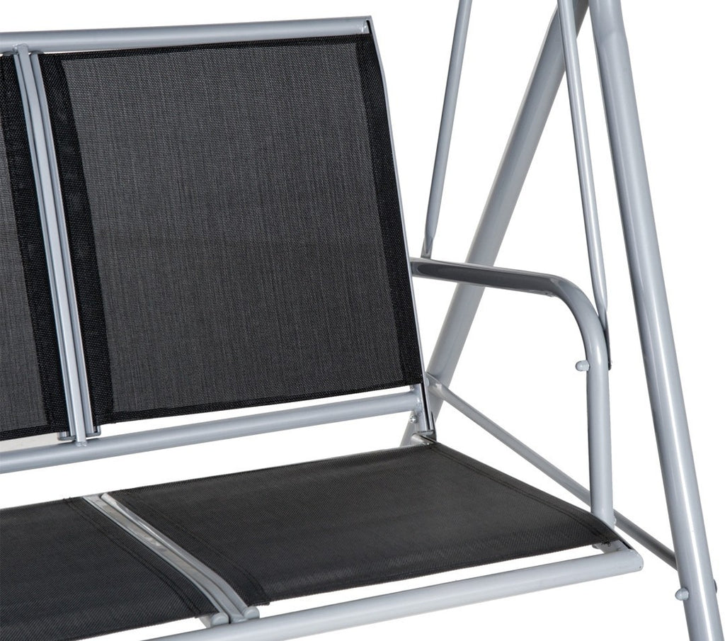 3-Seater Garden Swing Chair with Canopy – Black
