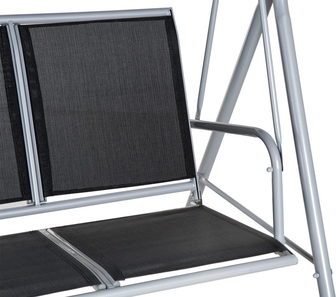 3-Seater Garden Swing Chair with Canopy – Black