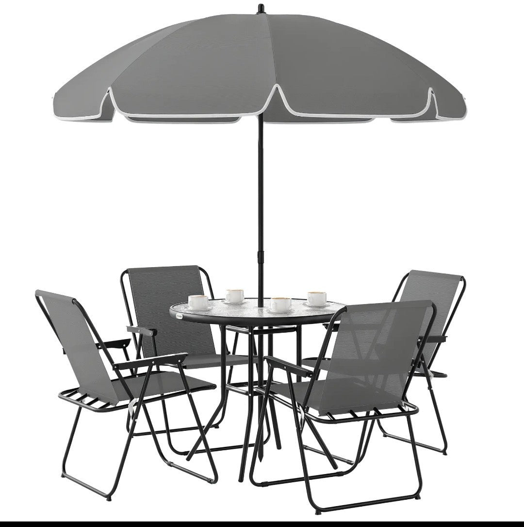 4-Seater Garden Furniture Set with Parasol – 6 Piece, Grey
