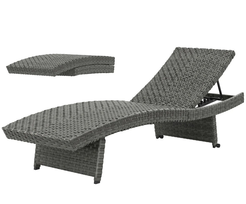 PE Rattan Sun Lounger – Mixed Grey | 4-Level Adjustable Recliner