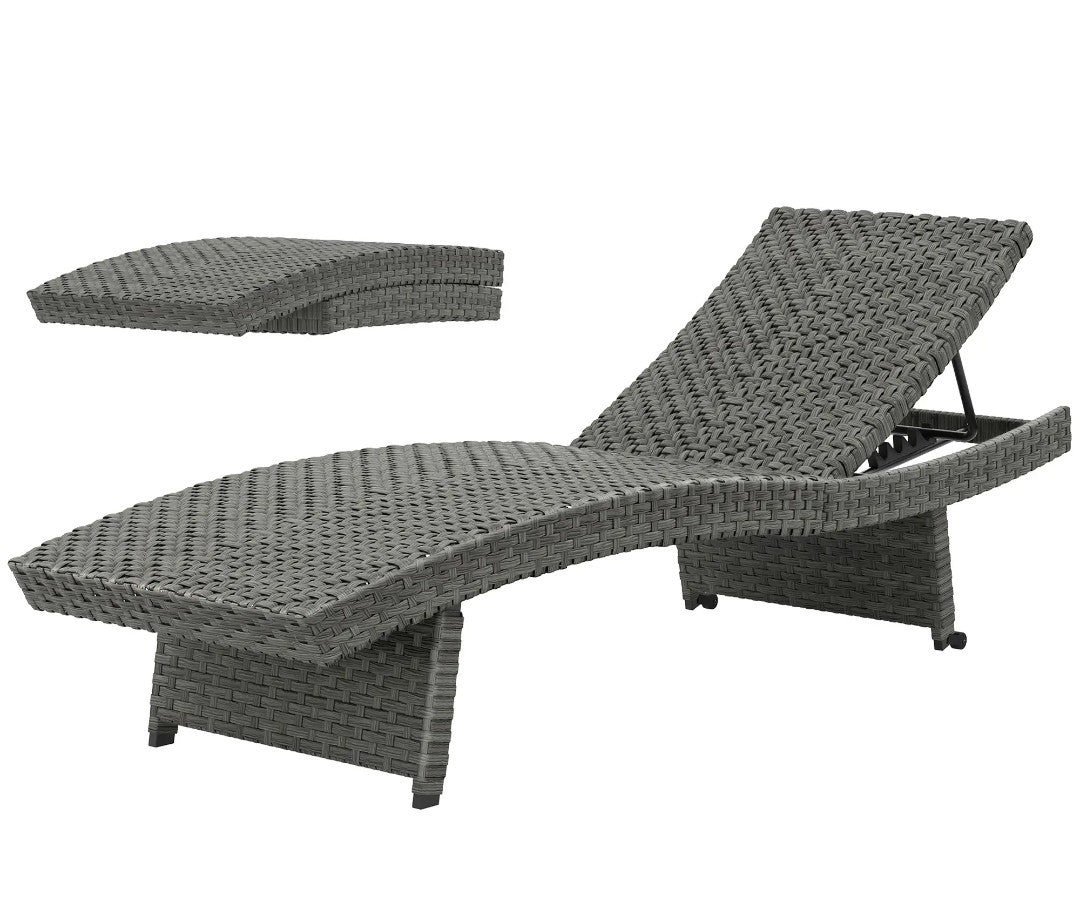 PE Rattan Sun Lounger – Mixed Grey | 4-Level Adjustable Recliner