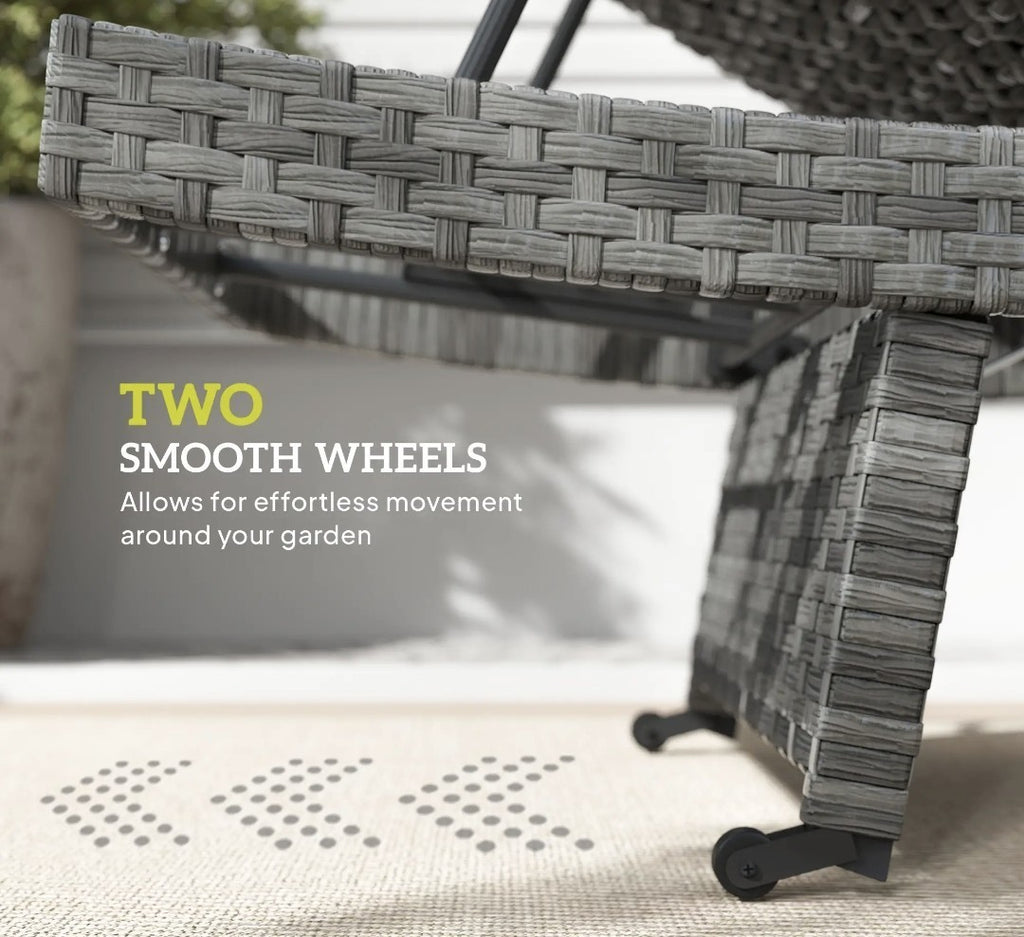 PE Rattan Sun Lounger – Mixed Grey | 4-Level Adjustable Recliner