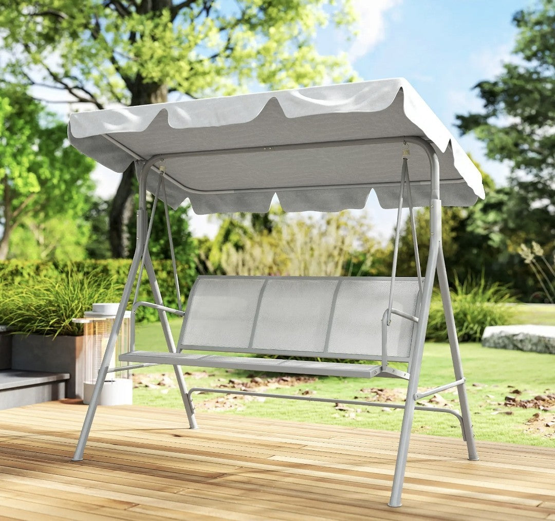 3-Seater Garden Swing Chair with Canopy – Light Grey