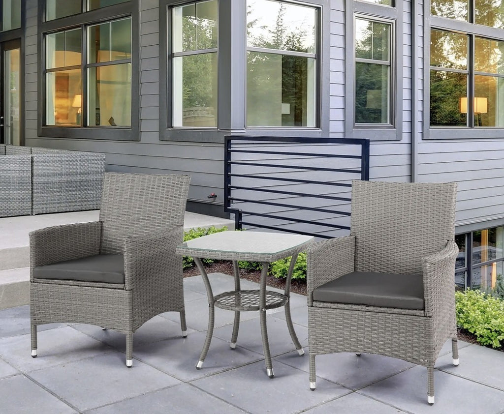 3-Piece Rattan Garden Bistro Set with 2-Tier Table | Grey