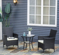3-Piece Rattan Garden Bistro Set with 2-Tier Table | Black