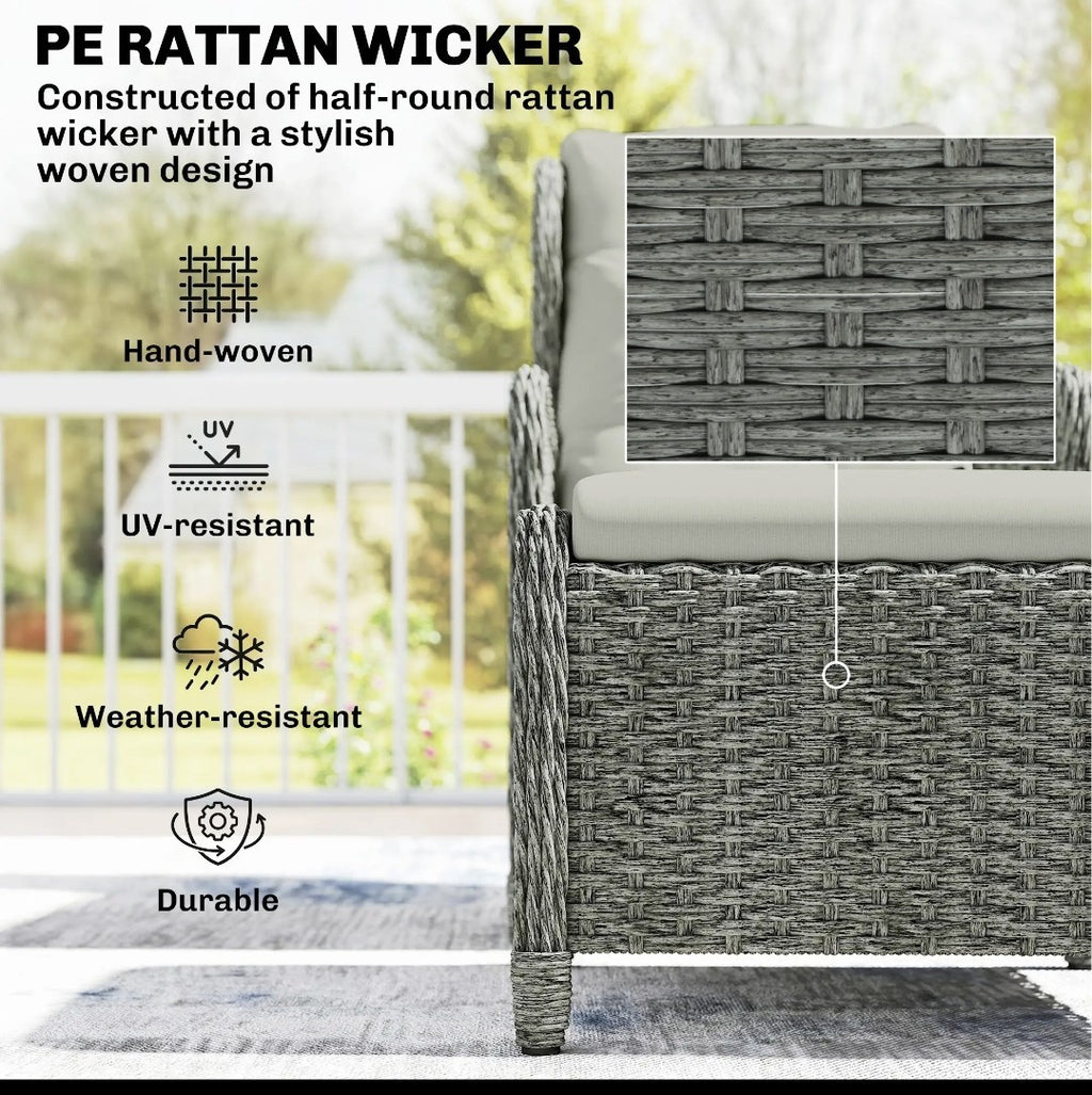 5-Piece Rattan Garden Set | Reclining Chairs, Footstools & Cushions, Grey