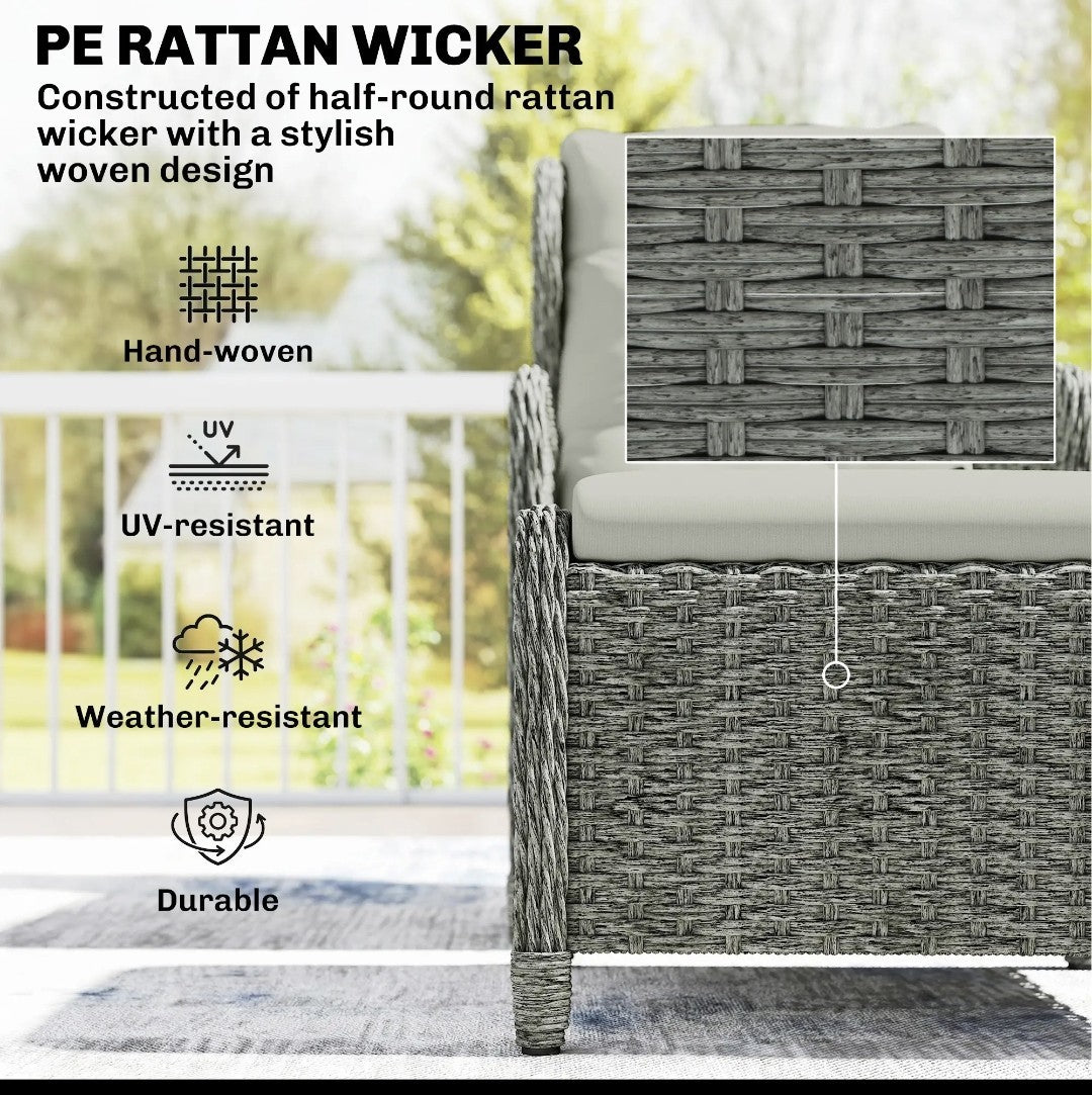 5-Piece Rattan Garden Set | Reclining Chairs, Footstools & Cushions, Grey