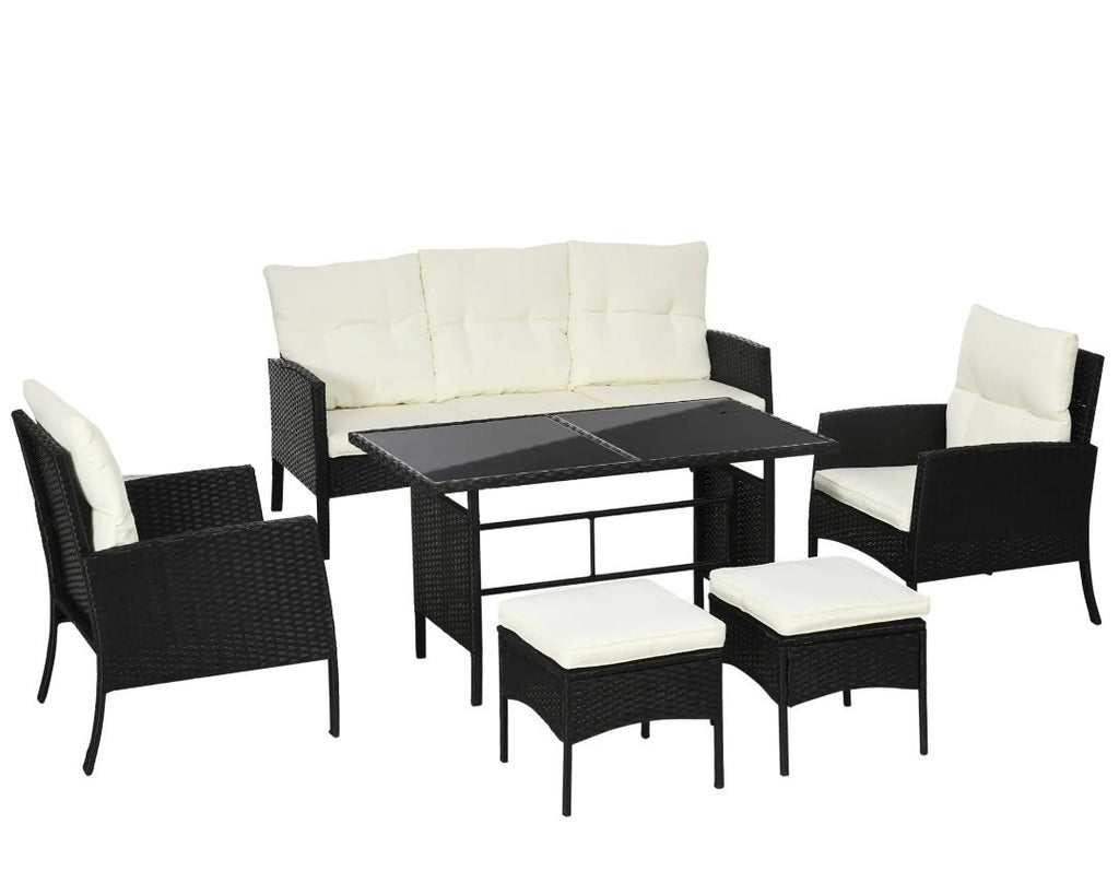 5-Seater Rattan Garden Sofa Set | 2 Armchairs & 3-Seater Wicker Sofa – Black & Cream