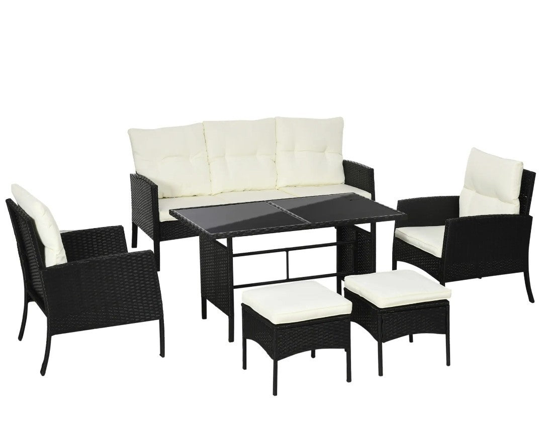 5-Seater Rattan Garden Sofa Set | 2 Armchairs & 3-Seater Wicker Sofa – Black & Cream