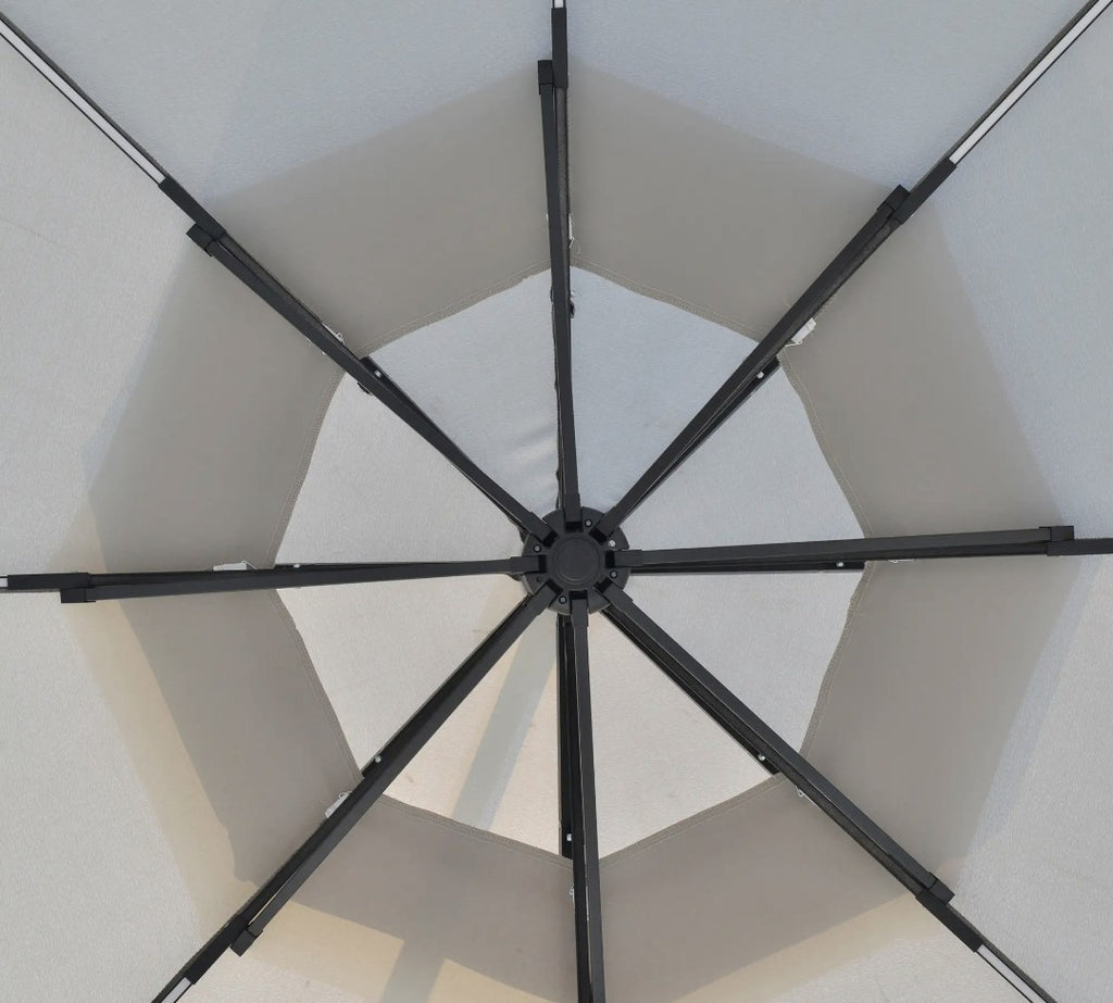 3m Cantilever Garden Parasol with Double Roof & LED Solar Lights – Black