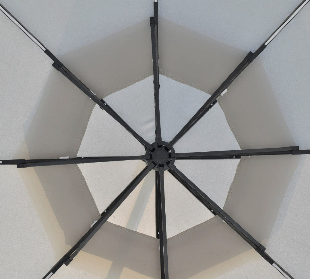 3m Cantilever Garden Parasol with Double Roof & LED Solar Lights – Black