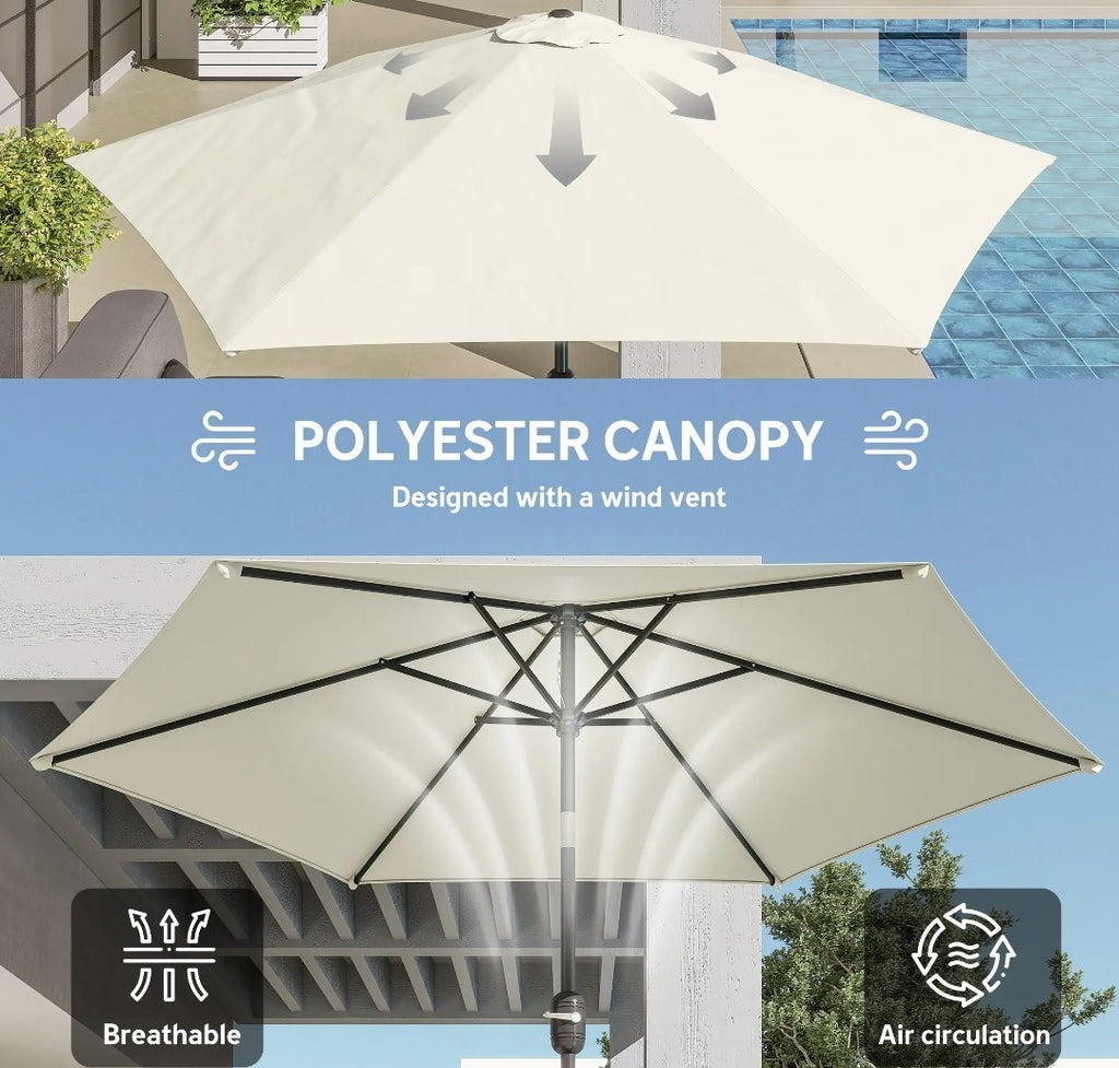 2.6m Garden Parasol with Tilt & Crank – Cream White