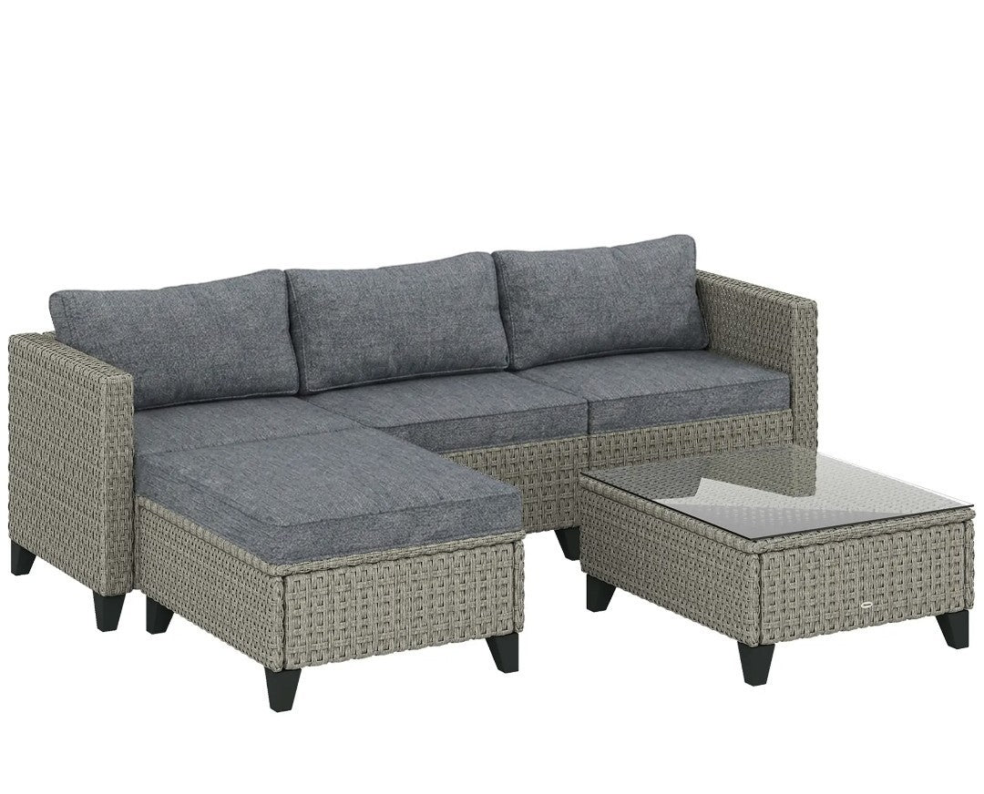5-Piece Rattan Corner Sofa Set with Coffee Table – Dark Grey