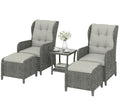 5-Piece Rattan Garden Set | Reclining Chairs, Footstools & Cushions, Grey