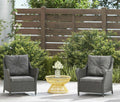 2 High-Back Rattan Garden Armchairs | PE Wicker, Steel Frame & Cushions | Dark Grey