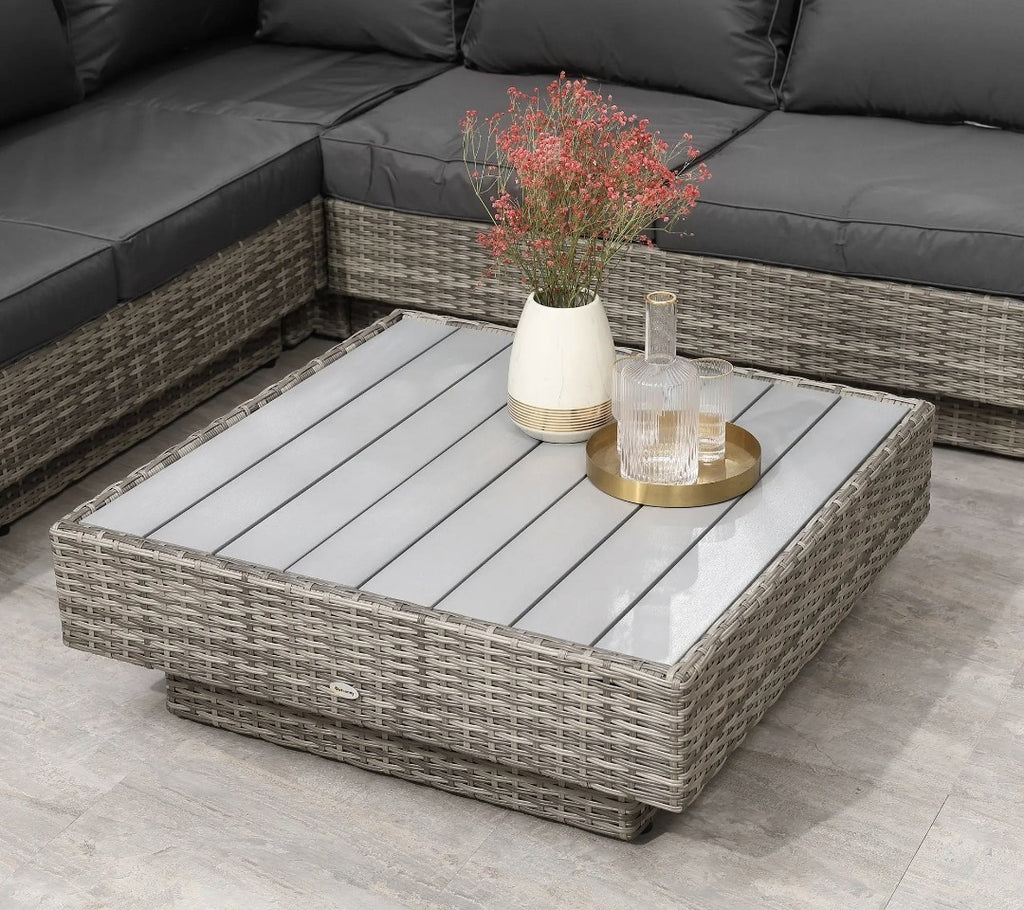 4-Piece Rattan Garden Corner Sofa & Coffee Table Set | Outdoor Sectional Furniture