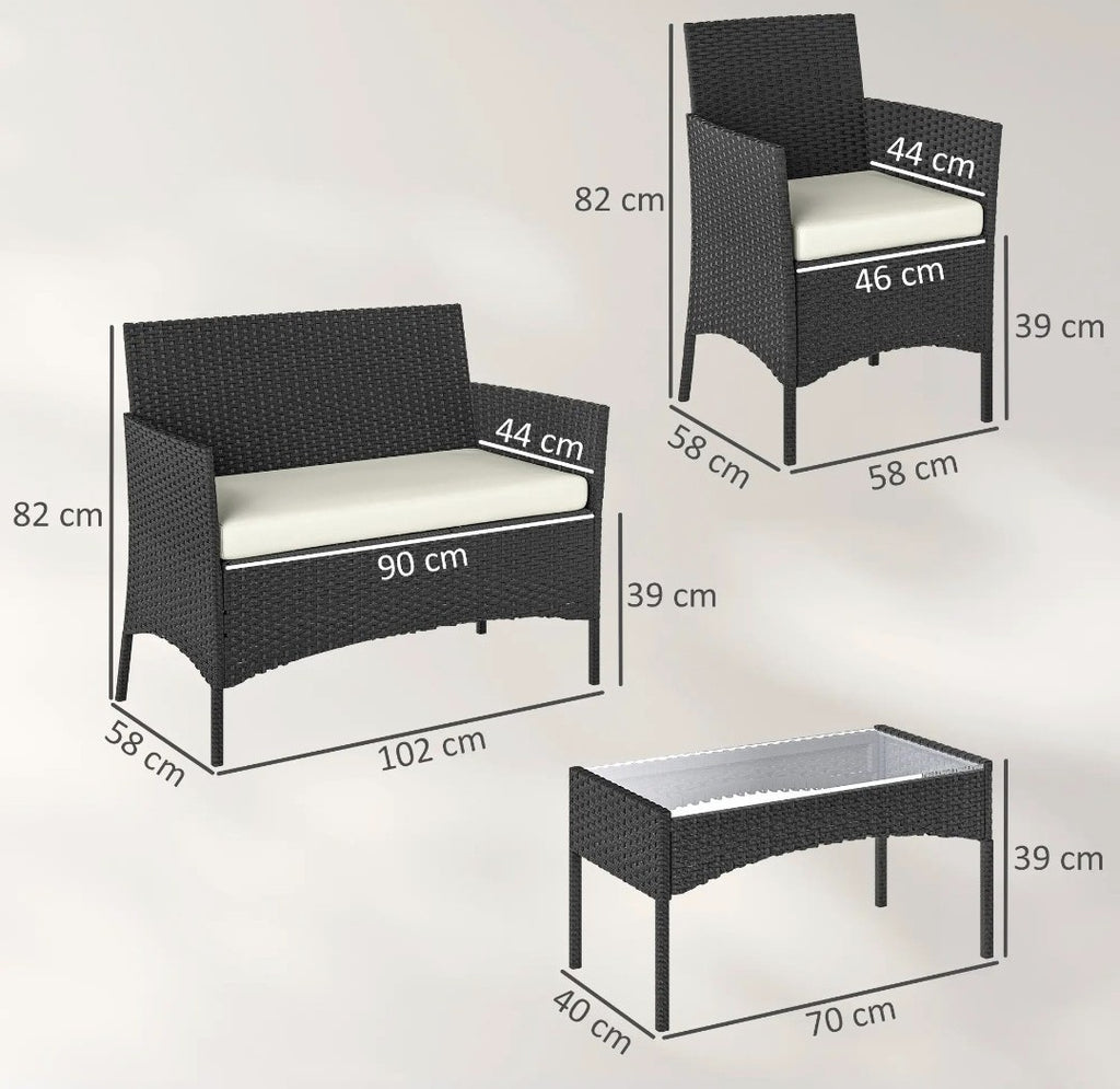 4-Piece Rattan Garden Sofa Set with Beige Cushions | Black