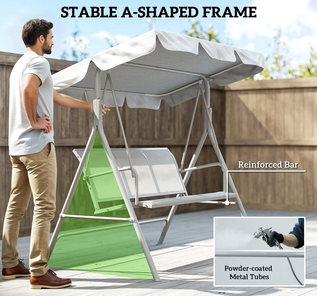 3-Seater Garden Swing Chair with Canopy – Light Grey