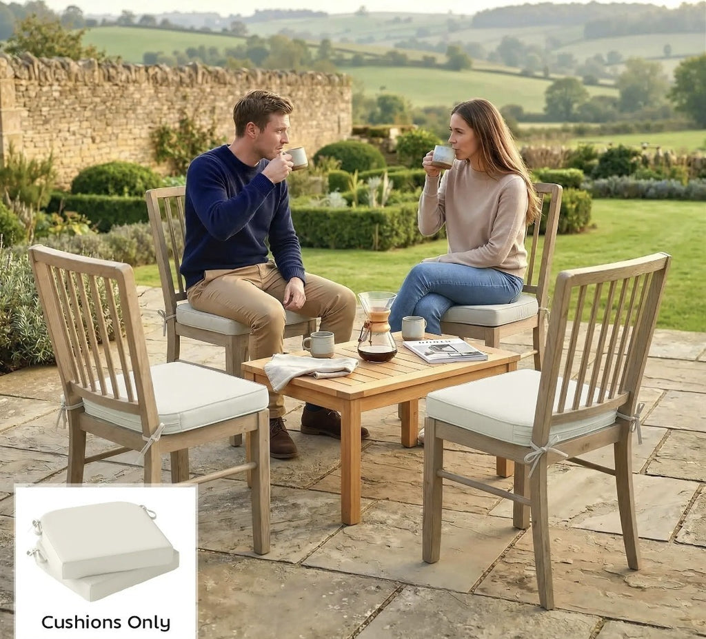 Garden Chair Seat Cushions | Set of 2 | 7cm Foam | Water-Resistant | Cream White