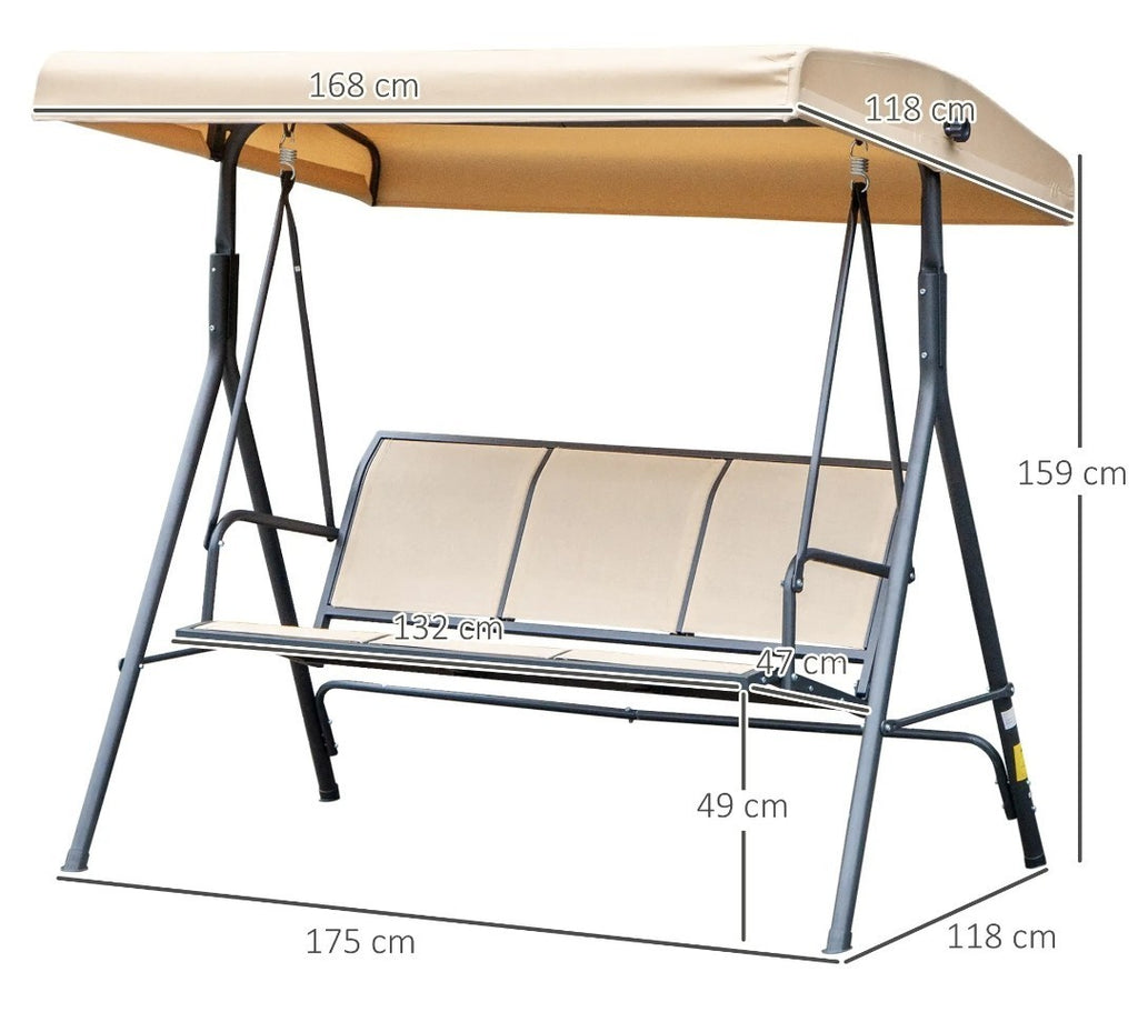 3-Seater Garden Swing Chair with Canopy – Beige