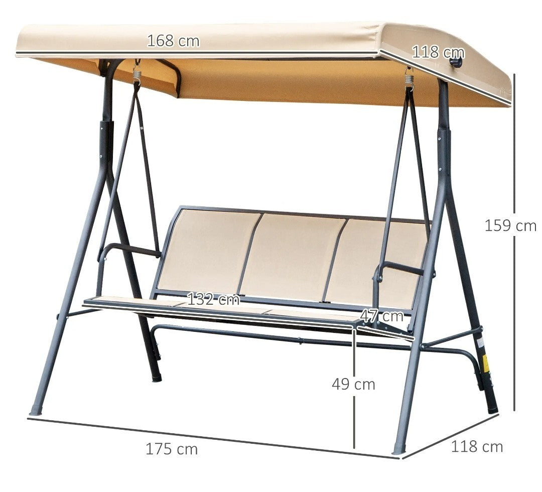 3-Seater Garden Swing Chair with Canopy – Beige