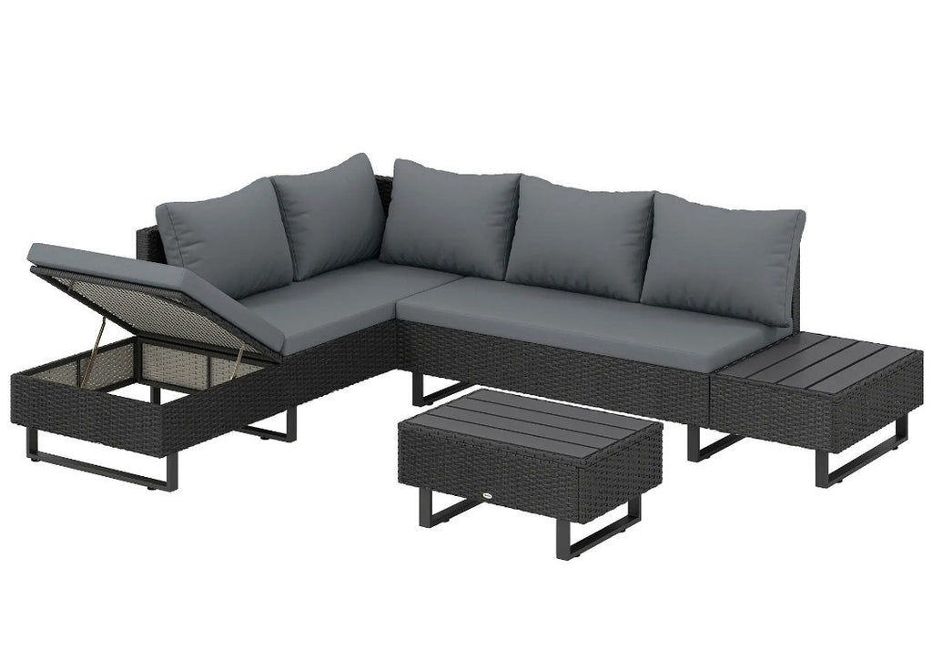 L-Shaped Rattan Garden Corner Sofa Set | Outdoor Furniture, Dark Grey