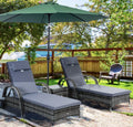 3-Piece Rattan Sun Lounger Set | Wicker Wheeling Recliner Garden Loungers | PE Rattan