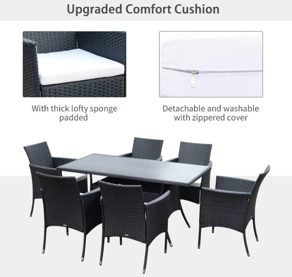 7-Piece Rattan Garden Dining Set with Cushions – Black