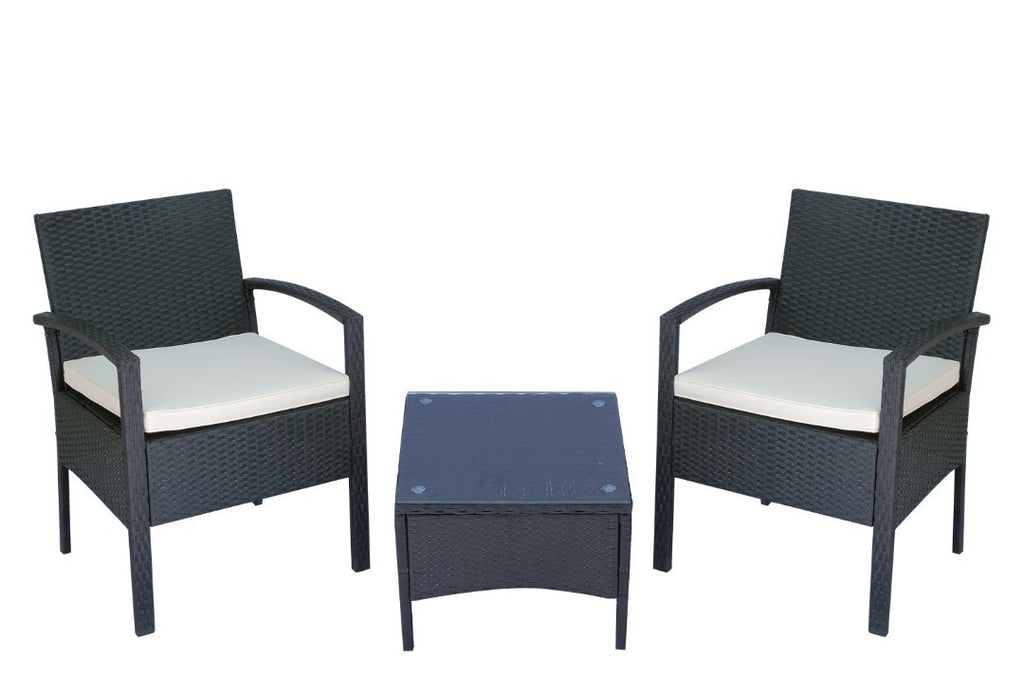 2-Seater Rattan Bistro Set with Table & Cushions | Black