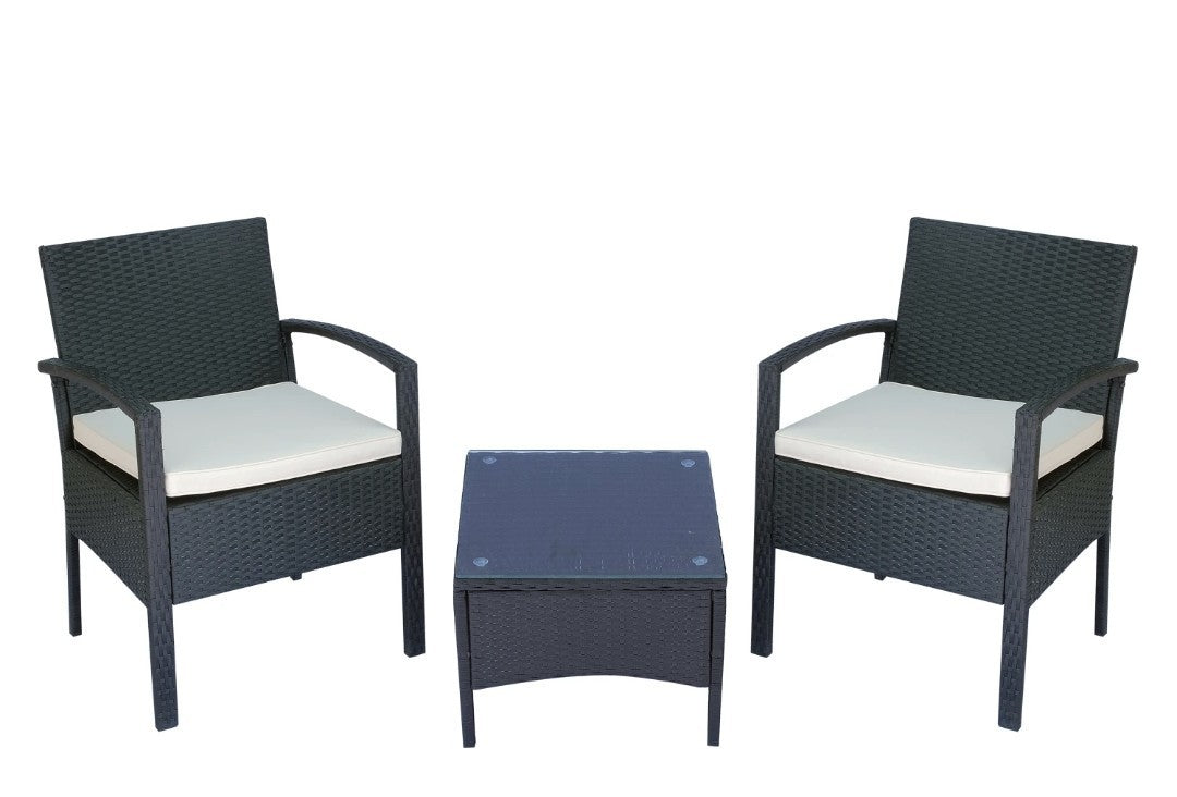 2-Seater Rattan Bistro Set with Table & Cushions | Black