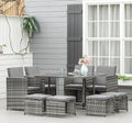 9-Piece 8-Seater Rattan Garden Dining Set with Wicker Table – Grey