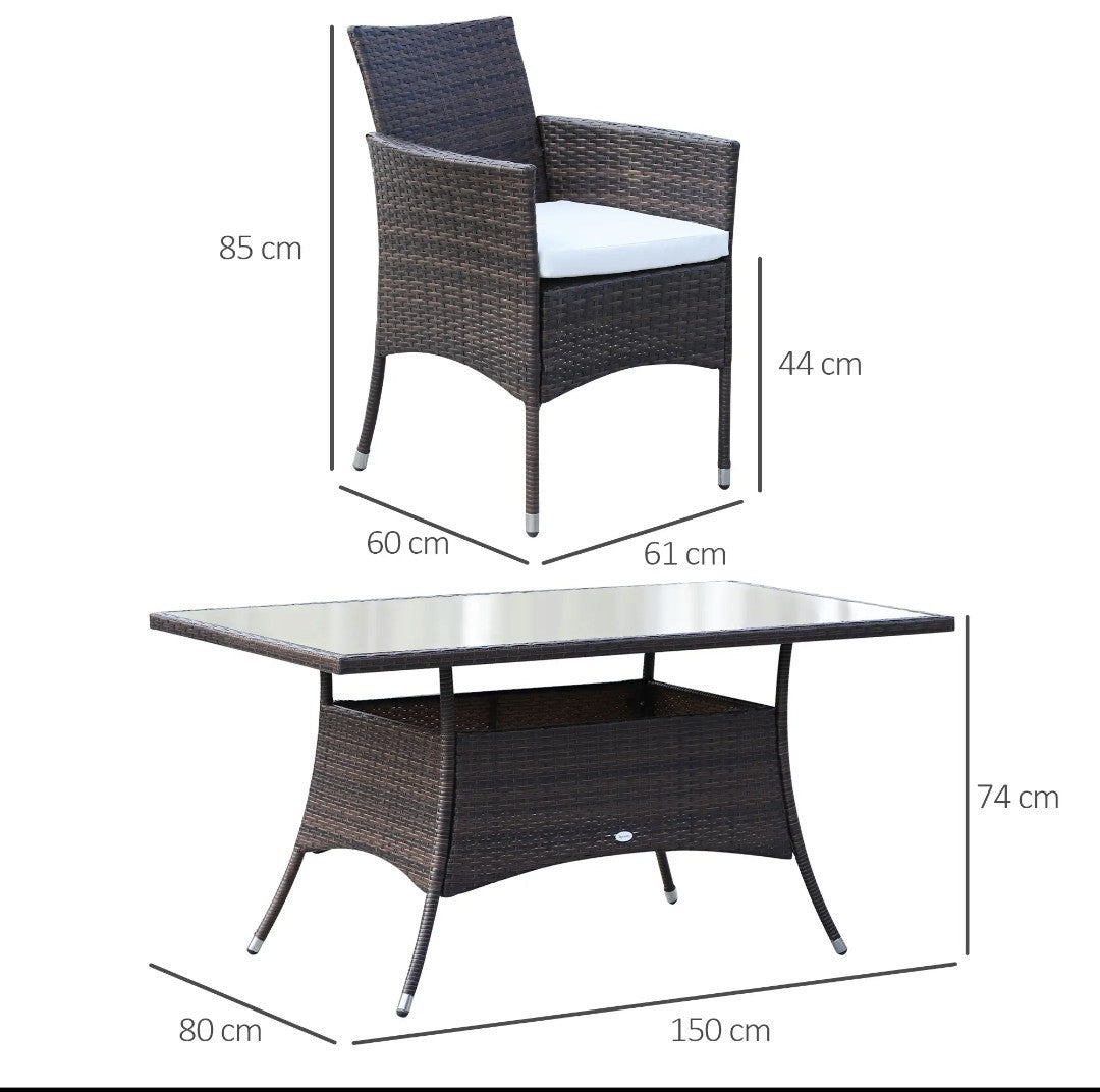 7-Piece Rattan Garden Dining Set with Cushions – Brown