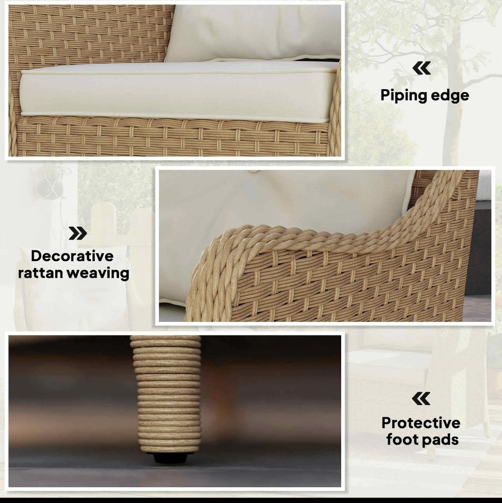 3-Piece Rattan Bistro Set | 2 Armchairs & Side Table | Natural PE Rattan with Cream Cushions