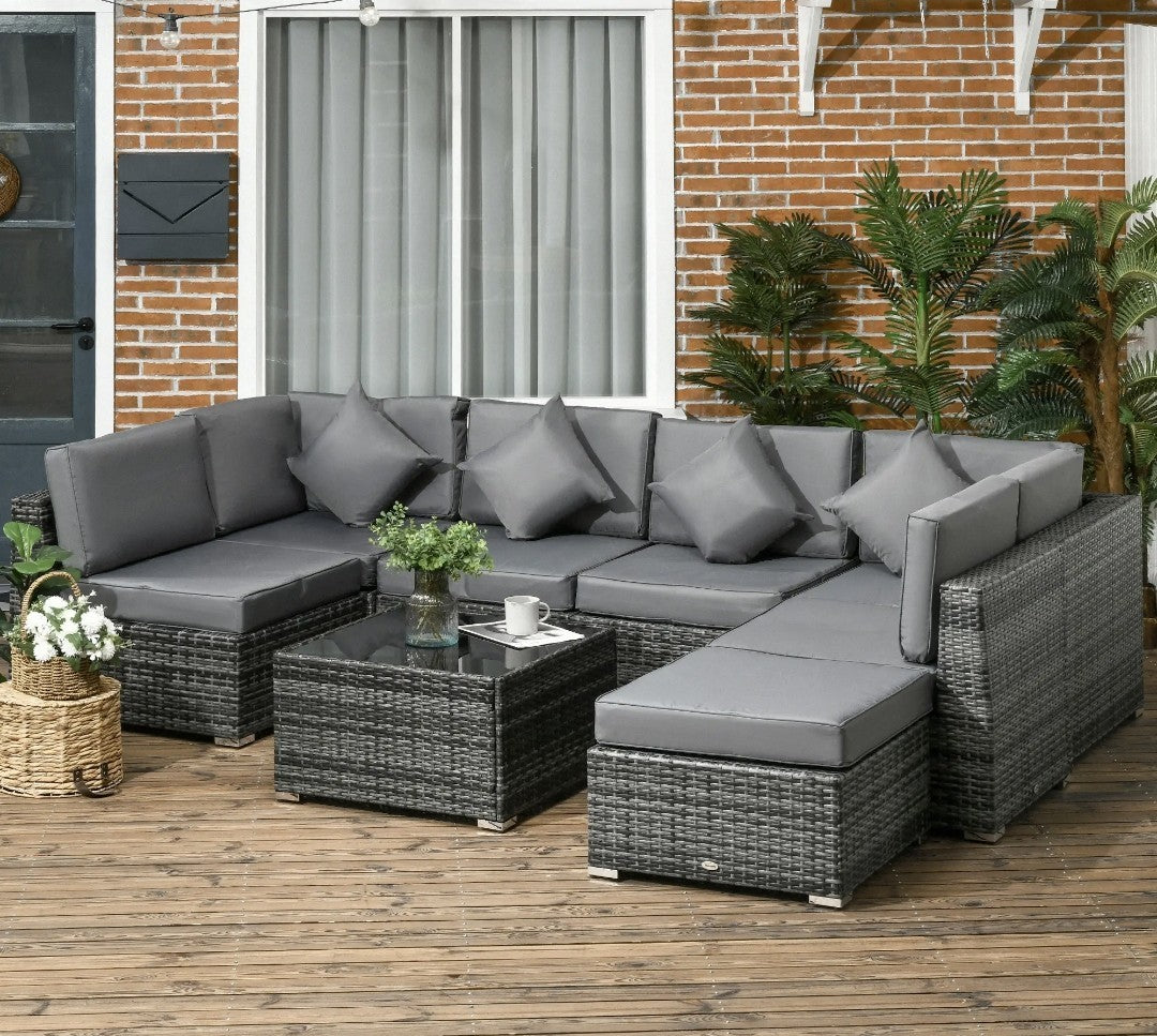 PE Rattan Corner Sofa Set | Outdoor Garden Furniture, Grey