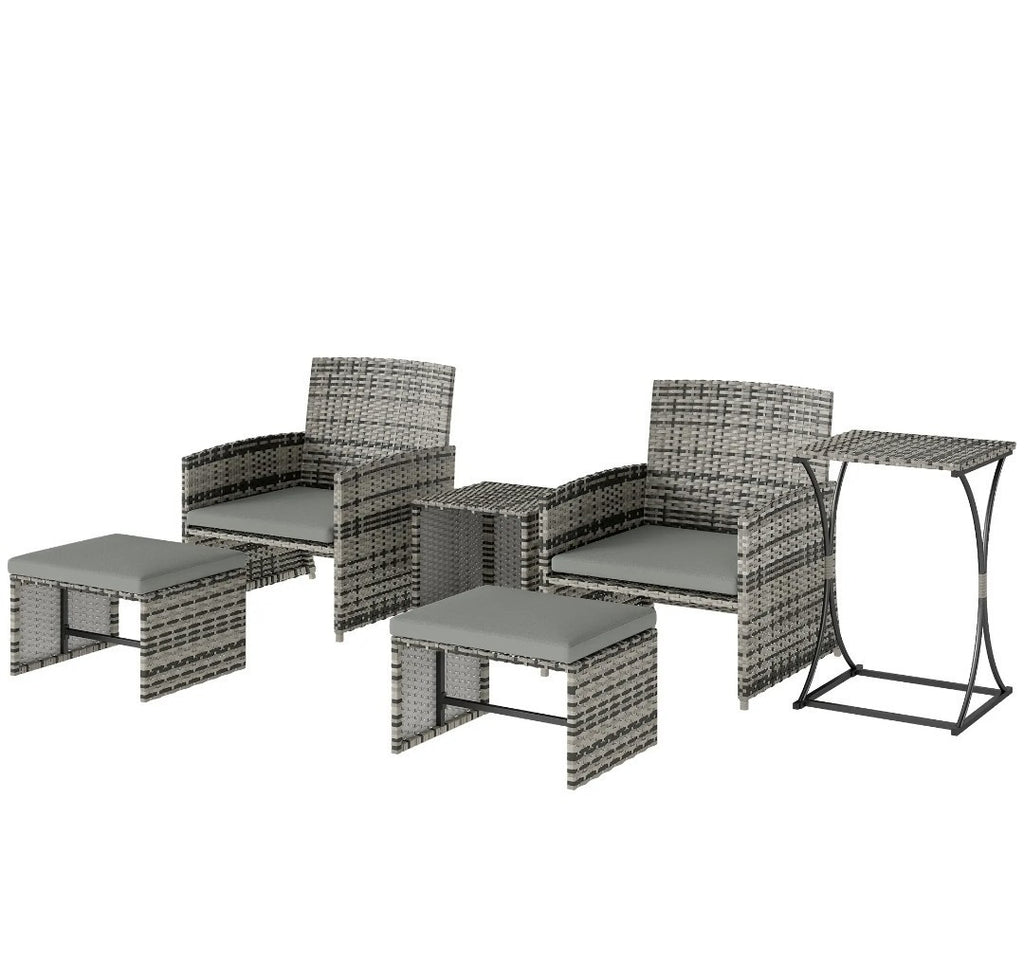 6-Piece Space-Saving Rattan Patio Furniture Set | Grey Cushions