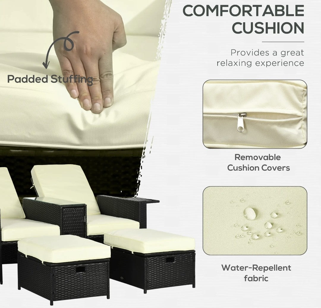 5-Piece PE Rattan Garden Sofa Set – Black with Beige Cushions