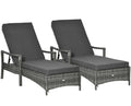 Rattan Sun Lounger Set for 2 – Mixed Grey with Cushions | 4-Position Recliner