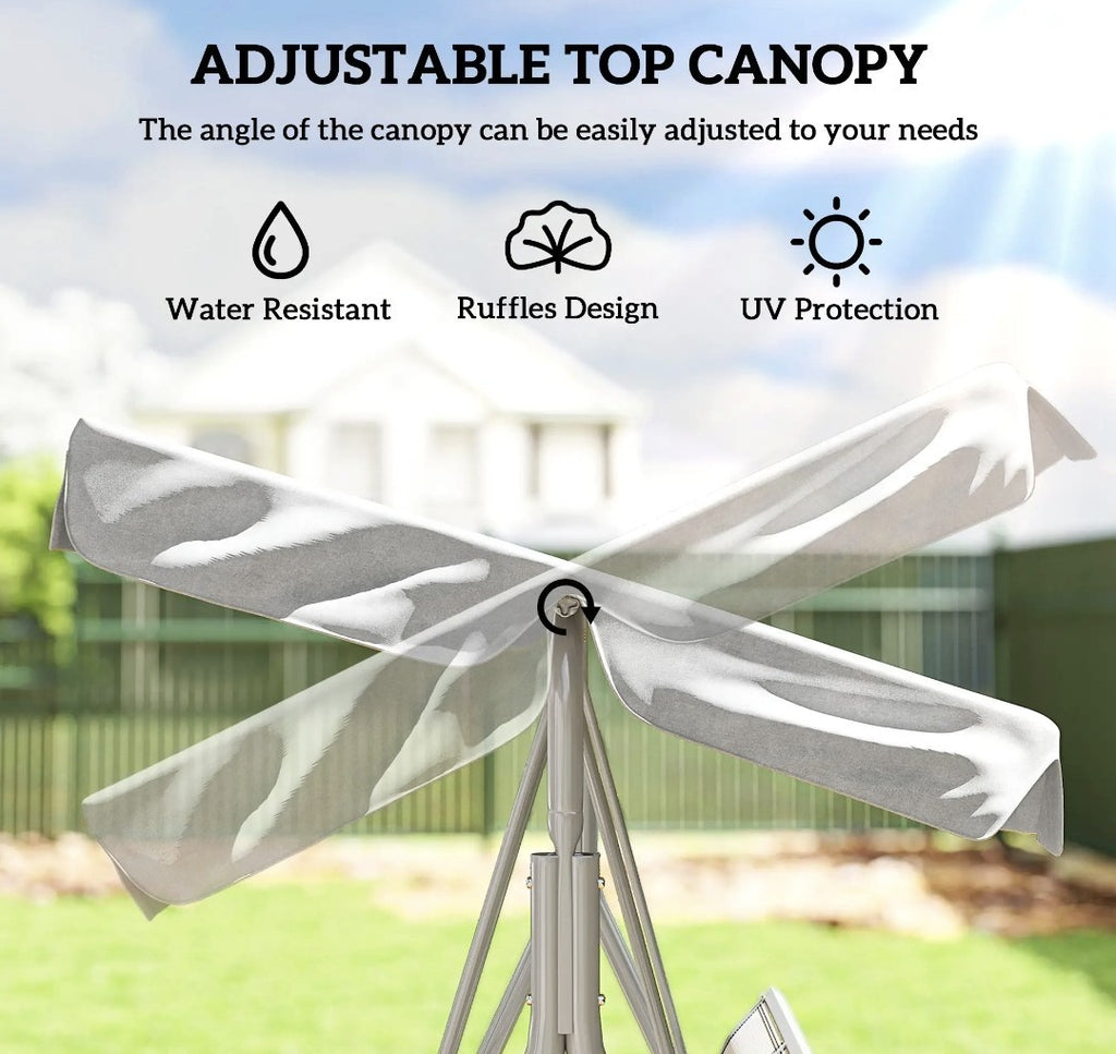 3-Seater Garden Swing Chair with Canopy – Light Grey