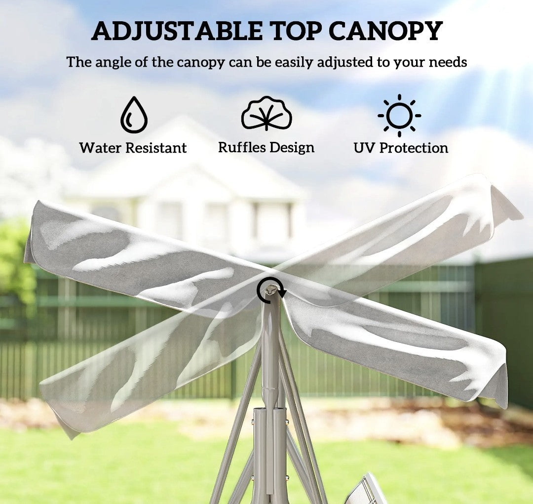 3-Seater Garden Swing Chair with Canopy – Light Grey