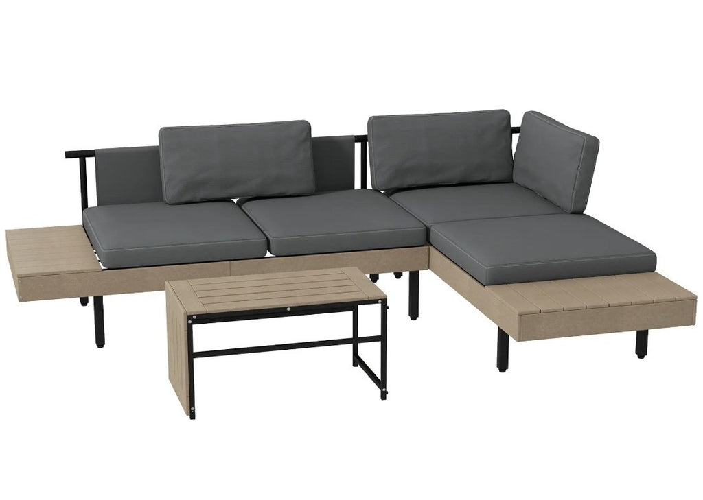 3-Piece L-Shaped Garden Sofa Set with Coffee Table – Grey